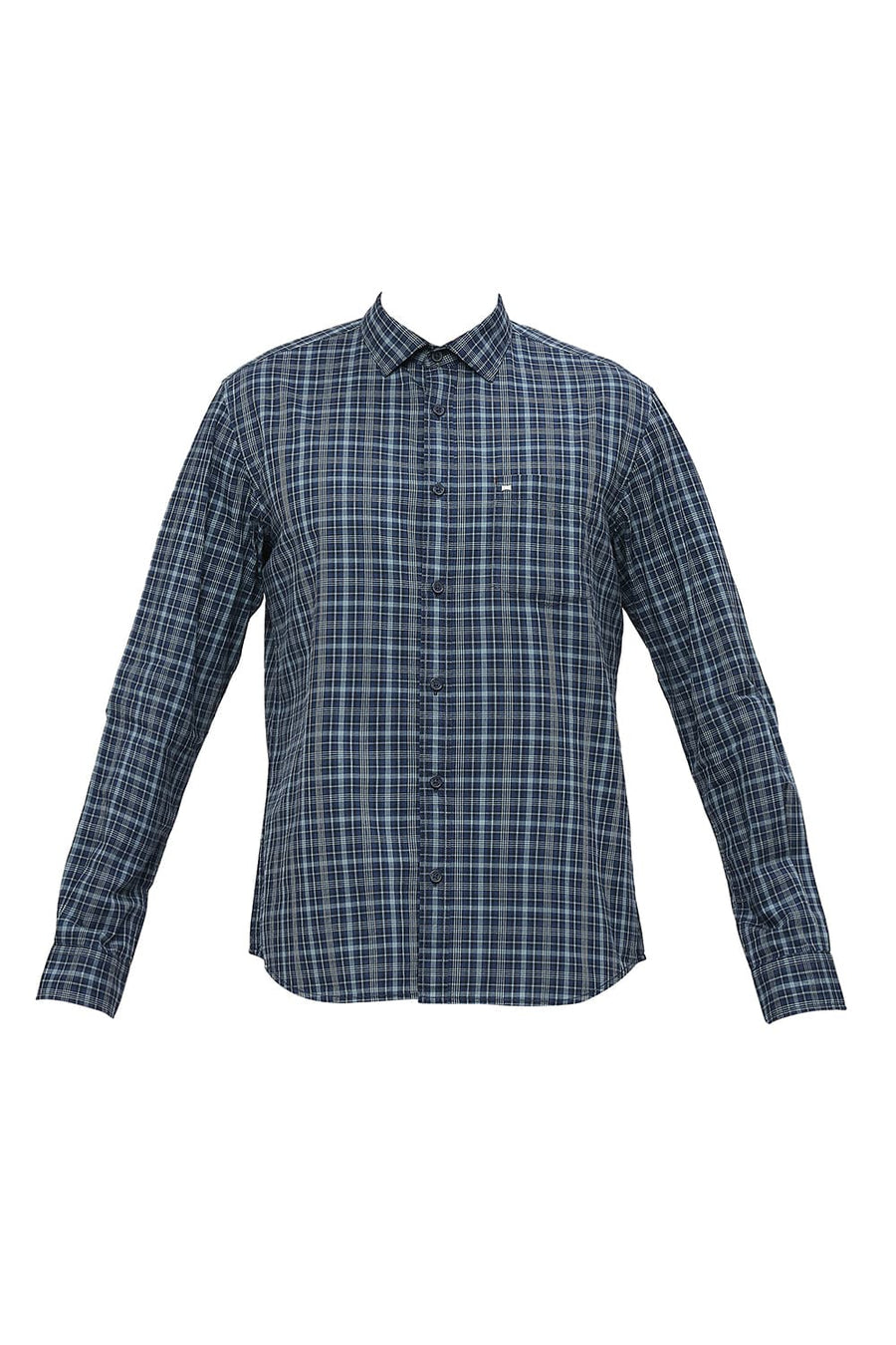 BASICS SLIM FIT GUNMETAL GREY COTTON CHECKS SHIRT