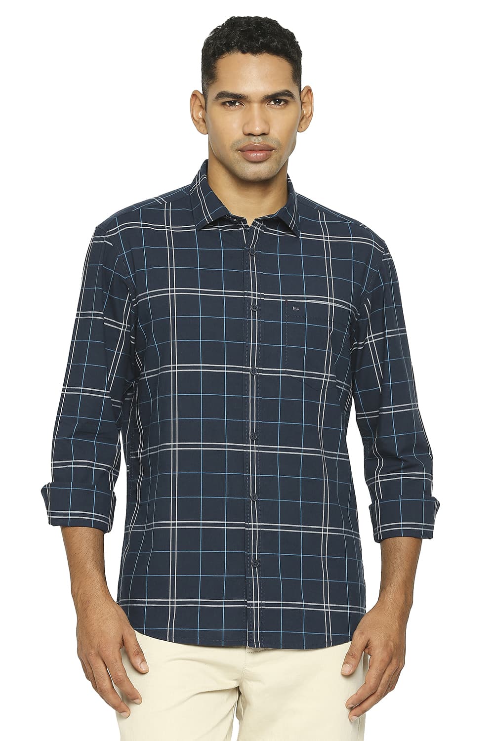 BASICS SLIM FIT COTTON CHECKS SHIRT