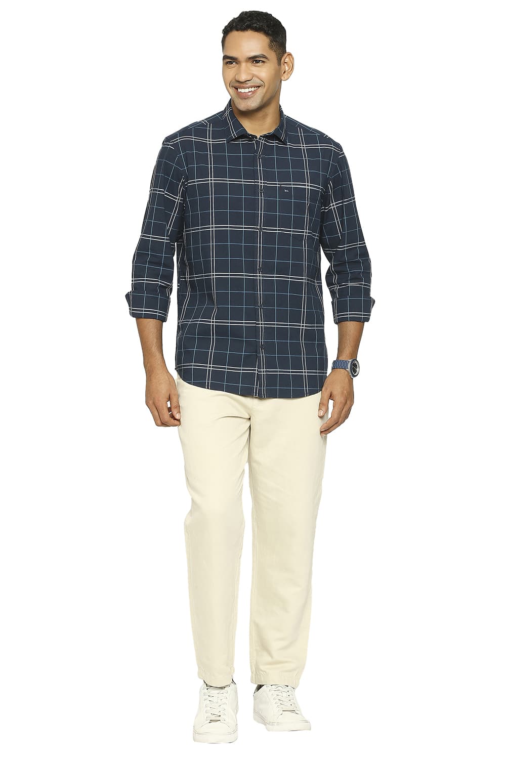 BASICS SLIM FIT COTTON CHECKS SHIRT