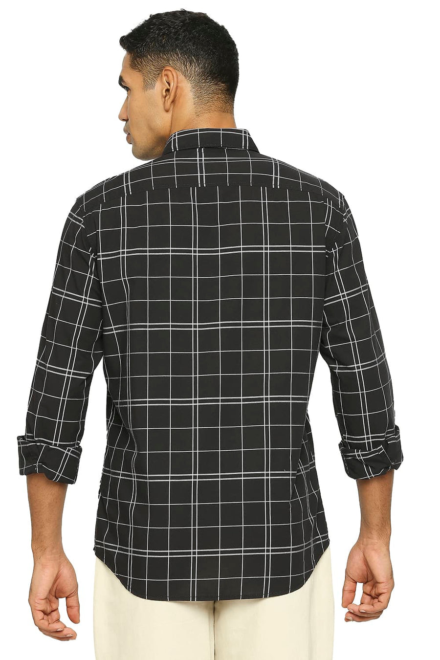 BASICS SLIM FIT TURKISH COFFEE BLACK COTTON CHECKS SHIRT