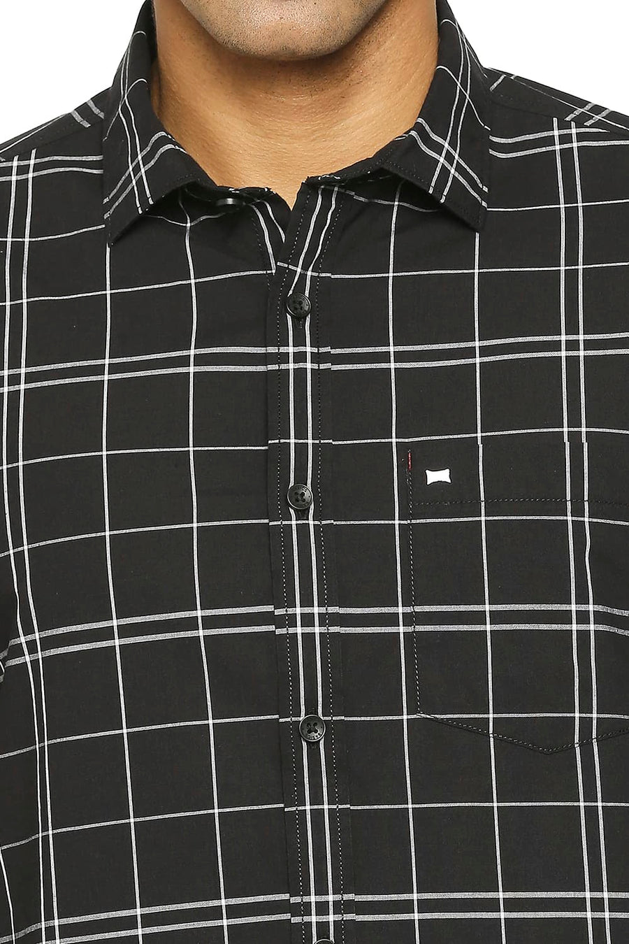 BASICS SLIM FIT TURKISH COFFEE BLACK COTTON CHECKS SHIRT