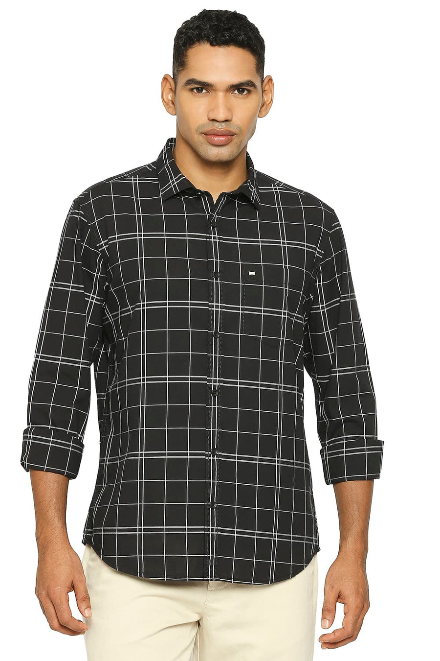 BASICS SLIM FIT TURKISH COFFEE BLACK COTTON CHECKS SHIRT