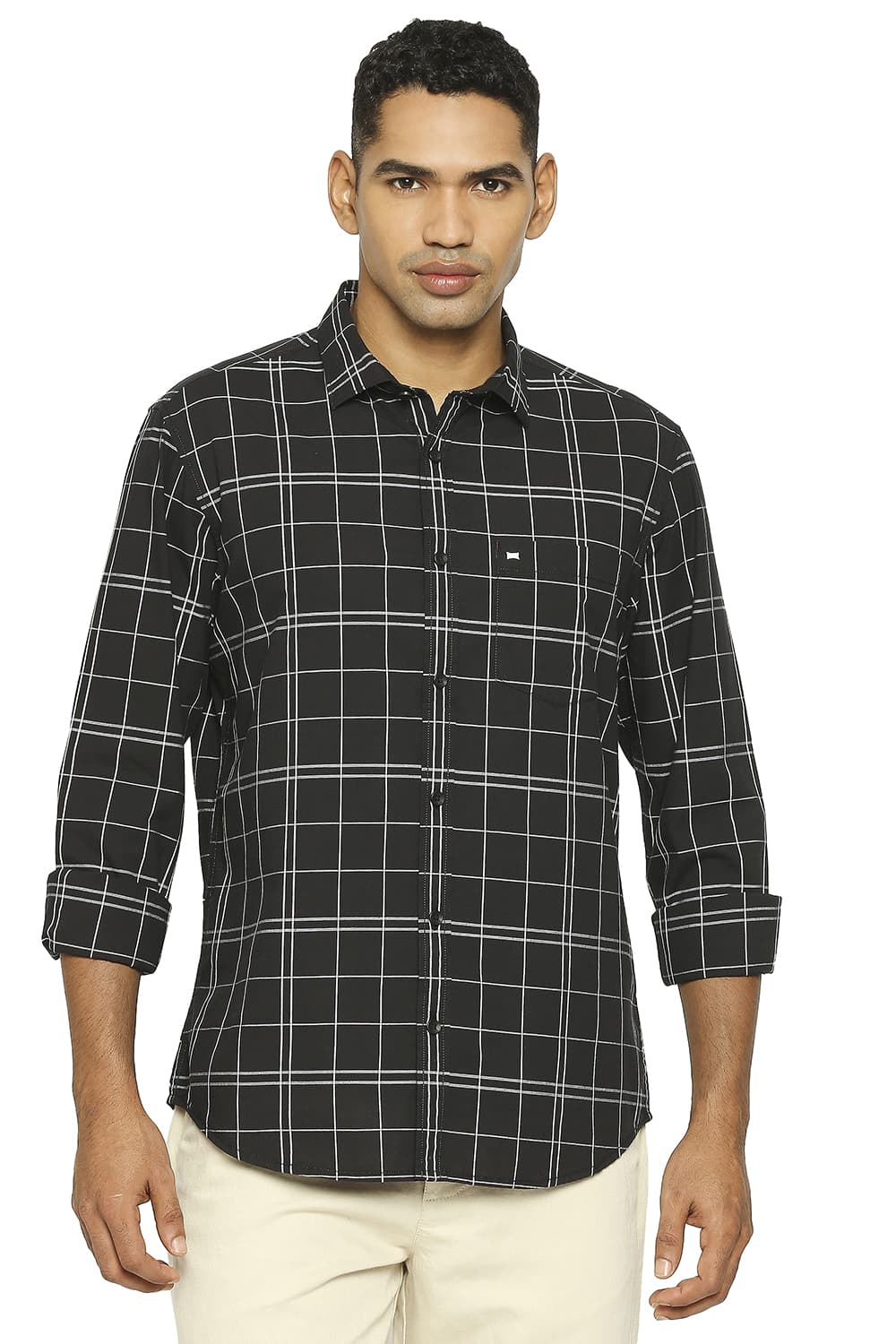 BASICS SLIM FIT COTTON CHECKS SHIRT