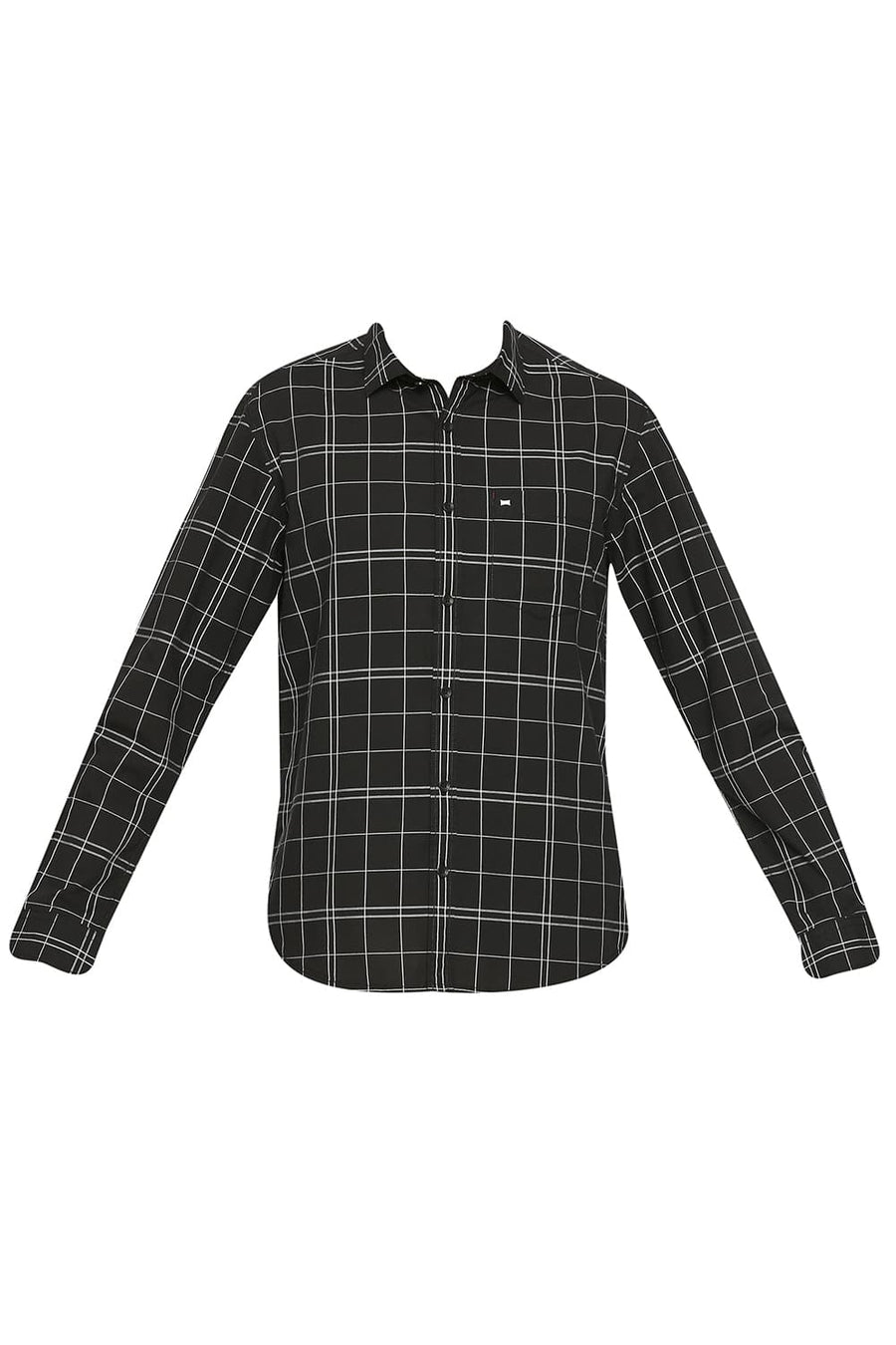 BASICS SLIM FIT TURKISH COFFEE BLACK COTTON CHECKS SHIRT