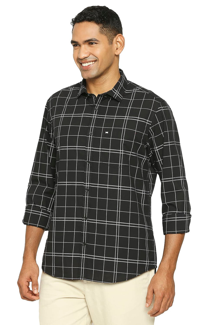 BASICS SLIM FIT TURKISH COFFEE BLACK COTTON CHECKS SHIRT