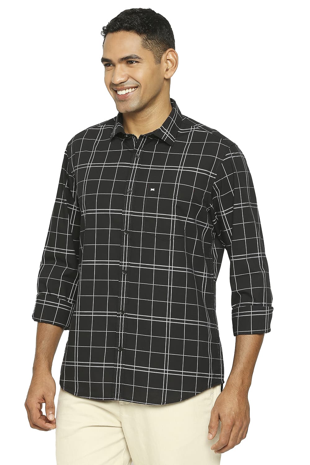 BASICS SLIM FIT COTTON CHECKS SHIRT