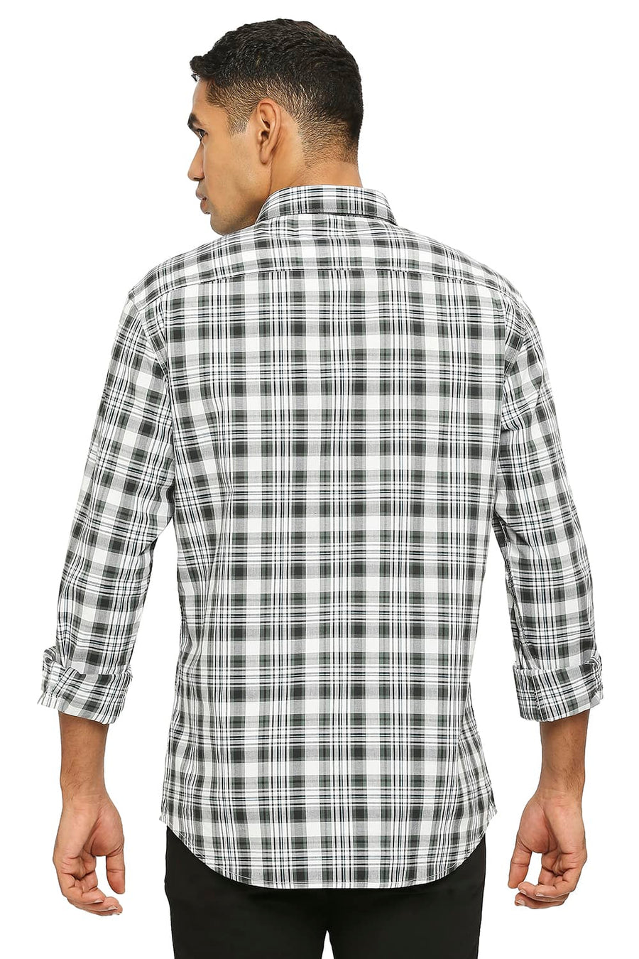 BASICS SLIM FIT BLACK SALT COTTON CHECKS SHIRT