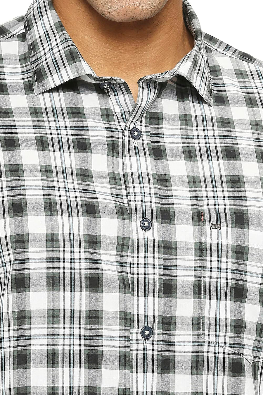 BASICS SLIM FIT BLACK SALT COTTON CHECKS SHIRT