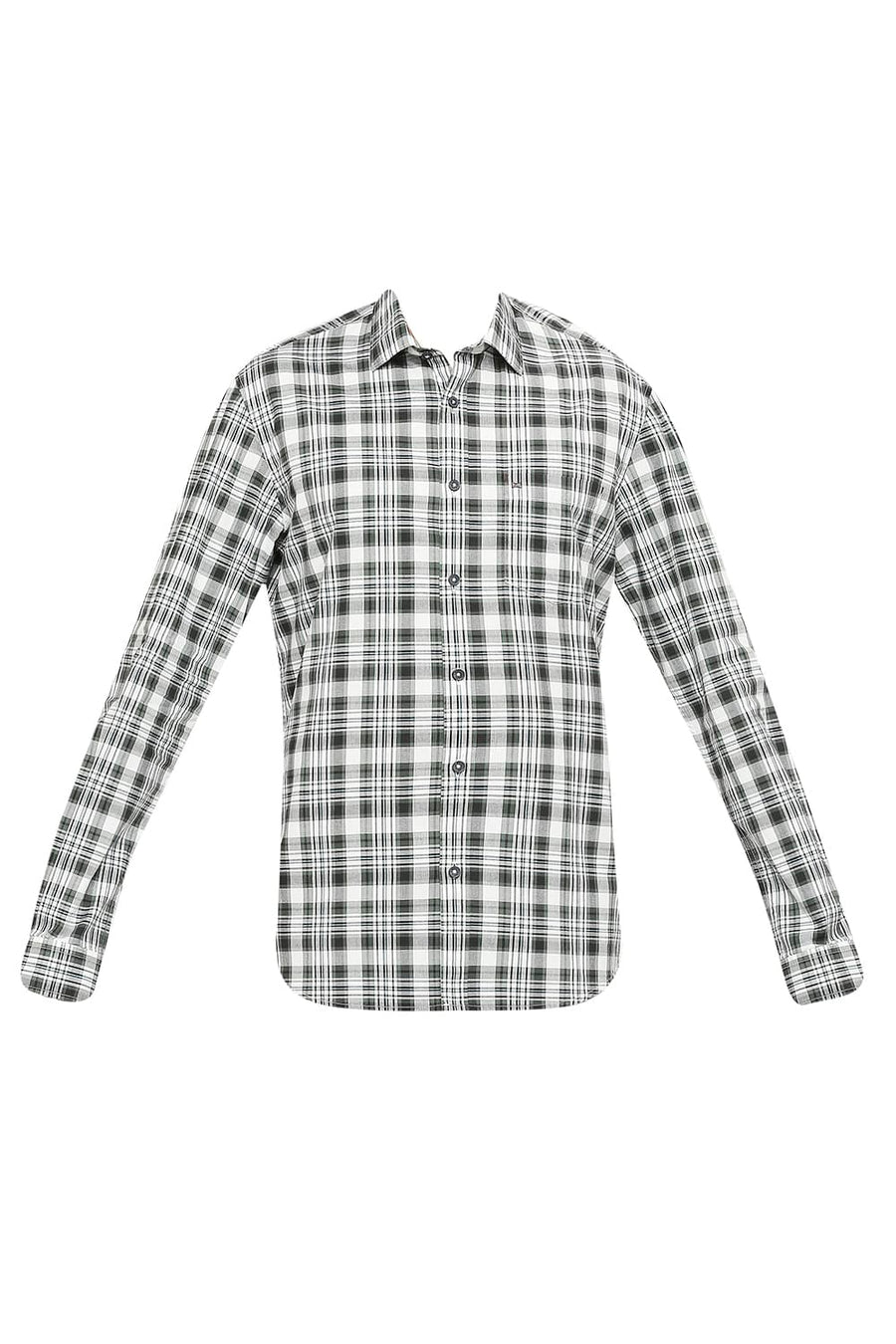 BASICS SLIM FIT BLACK SALT COTTON CHECKS SHIRT