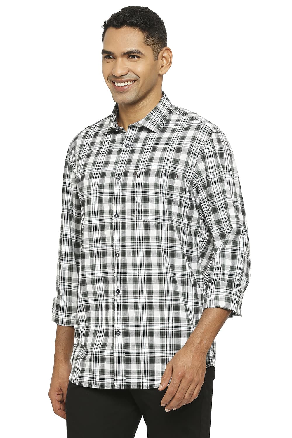 BASICS SLIM FIT COTTON CHECKS SHIRT