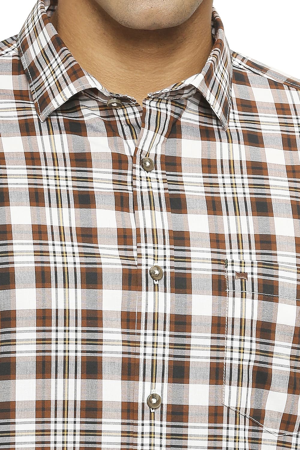 BASICS SLIM FIT COTTON CHECKS SHIRT