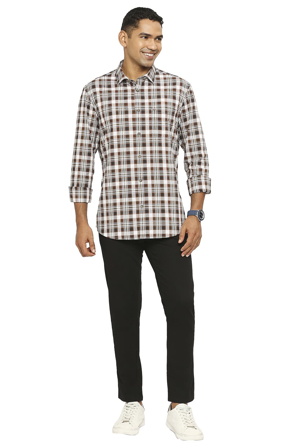 BASICS SLIM FIT COTTON CHECKS SHIRT