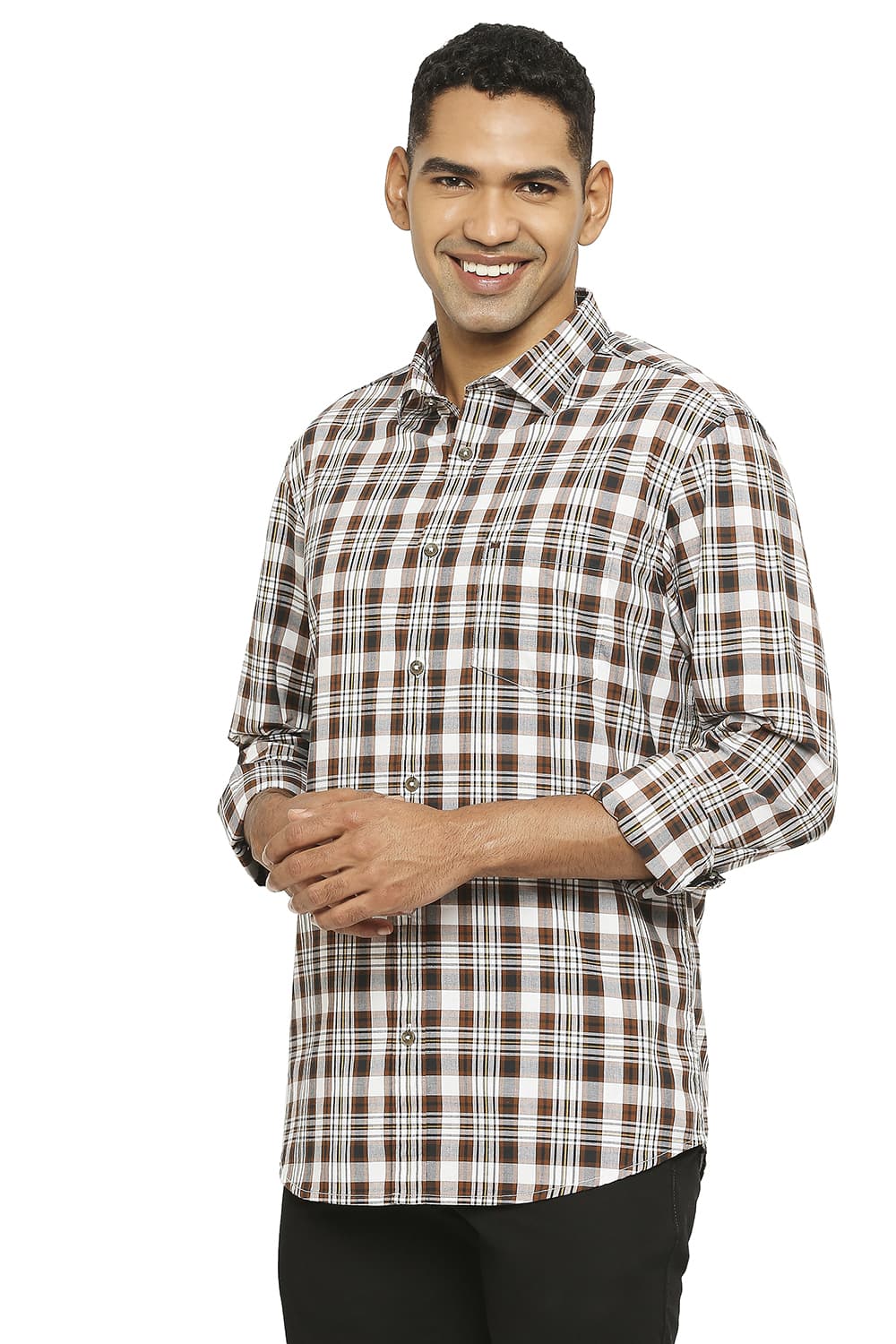 BASICS SLIM FIT COTTON CHECKS SHIRT