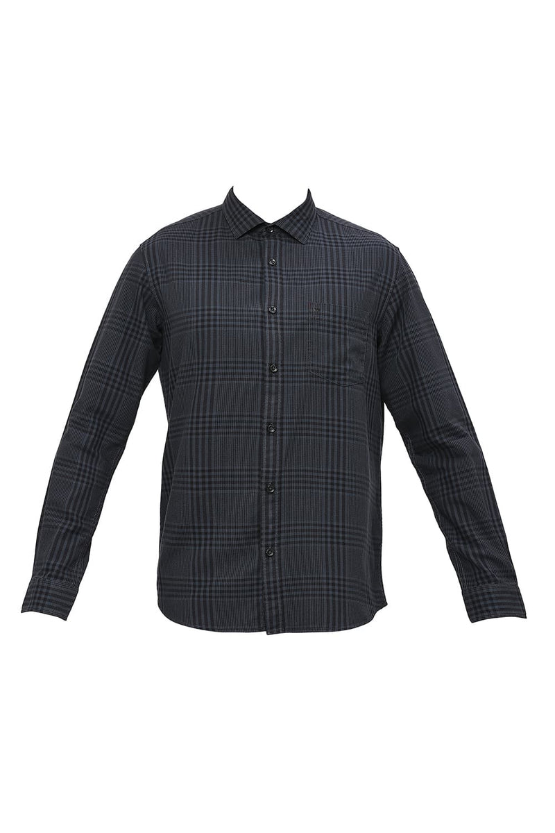 BASICS SLIM FIT COTTON TWILL CHECKS SHIRT