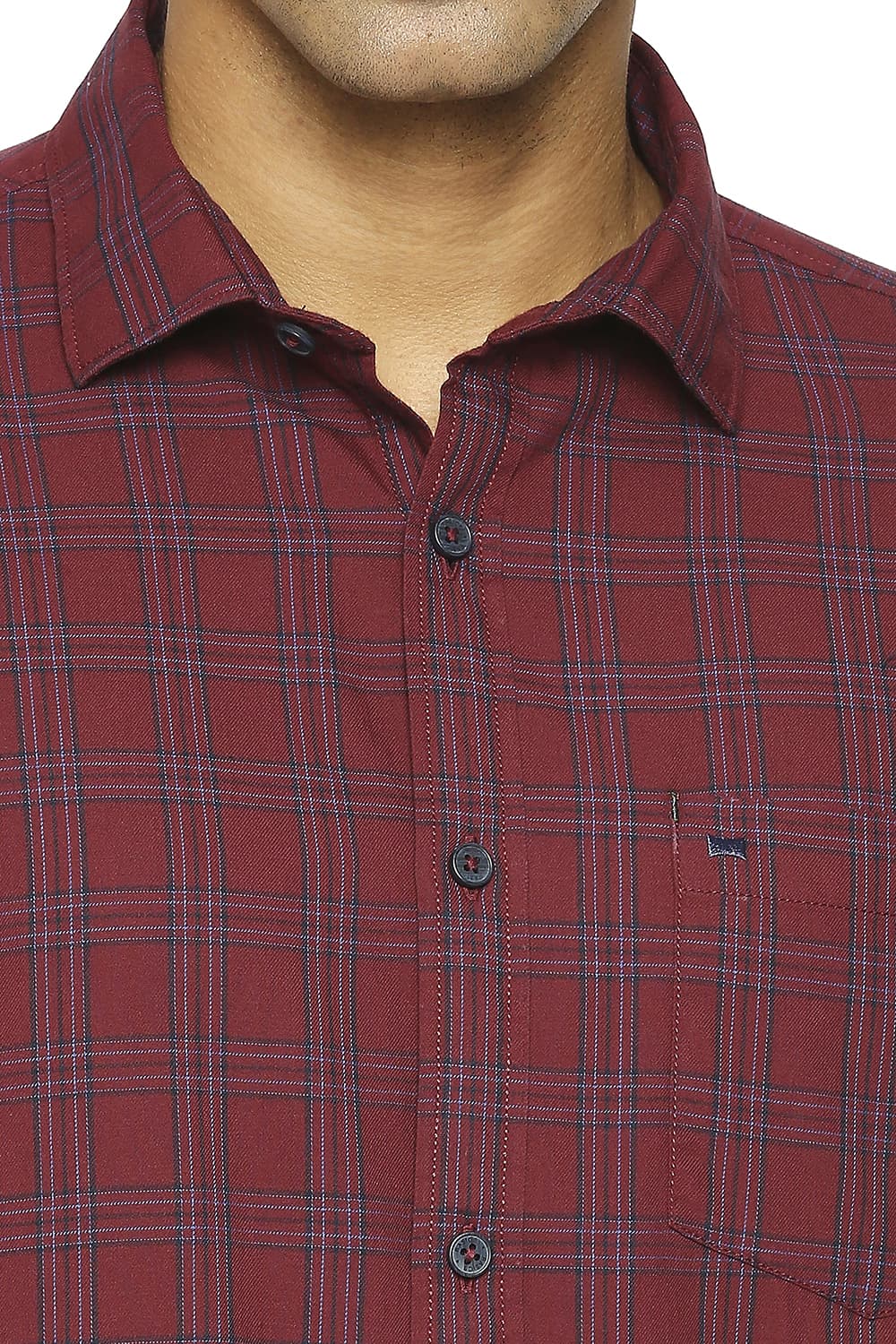 BASICS SLIM FIT COTTON TWILL CHECKS SHIRT