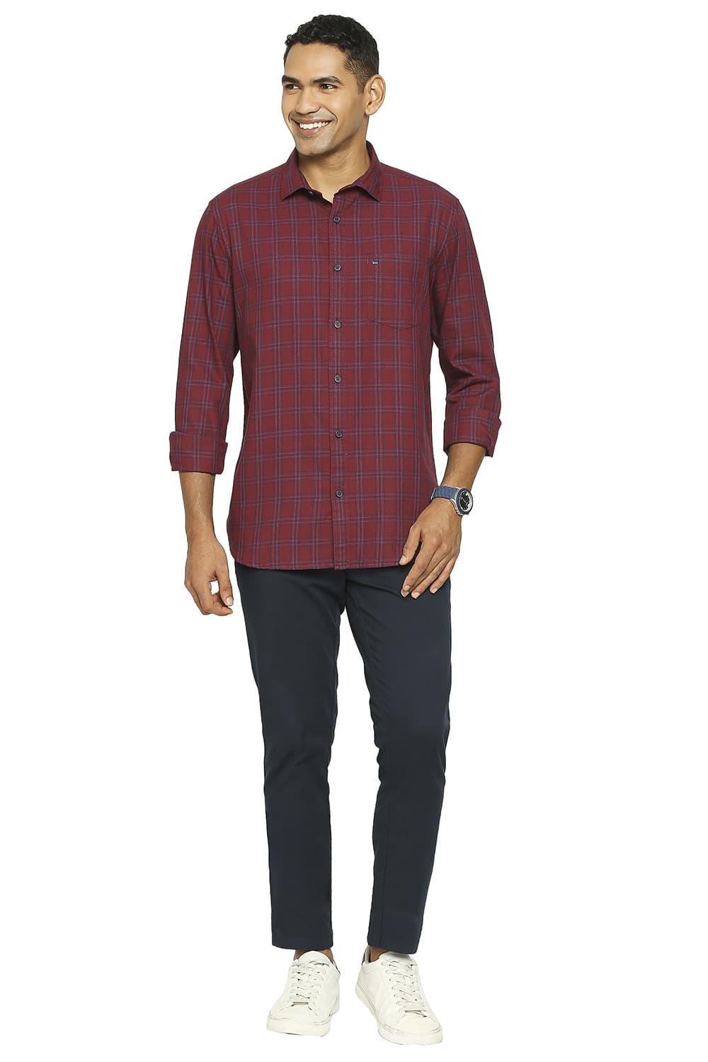 BASICS SLIM FIT COTTON TWILL CHECKS SHIRT