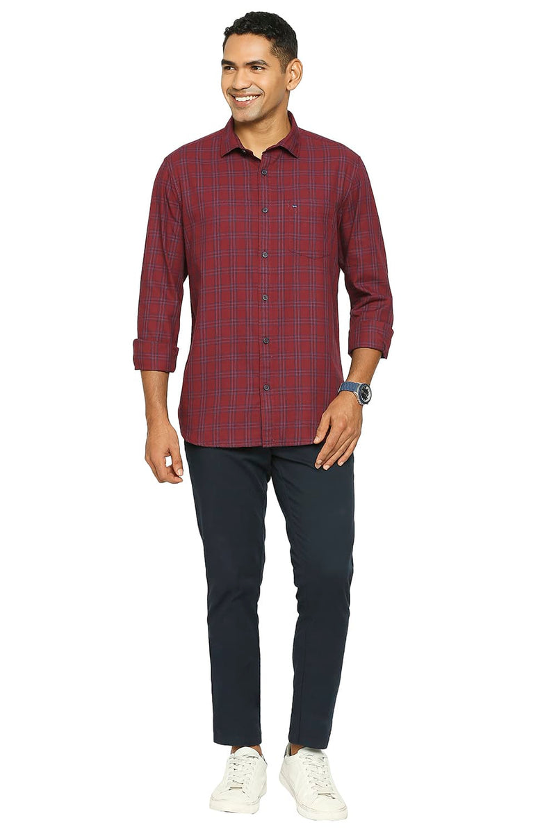 BASICS SLIM FIT COTTON TWILL CHECKS SHIRT