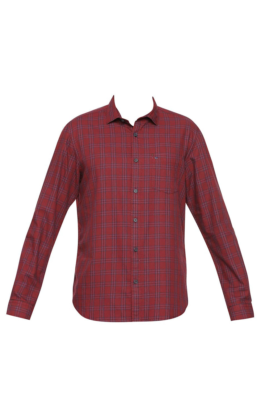BASICS SLIM FIT TANGO RED COTTON TWILL CHECKS SHIRT