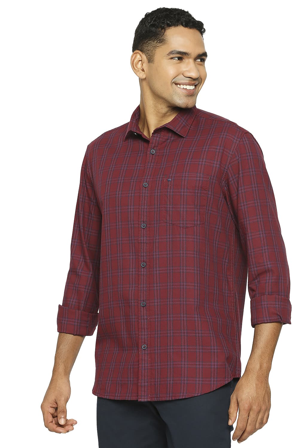 BASICS SLIM FIT COTTON TWILL CHECKS SHIRT