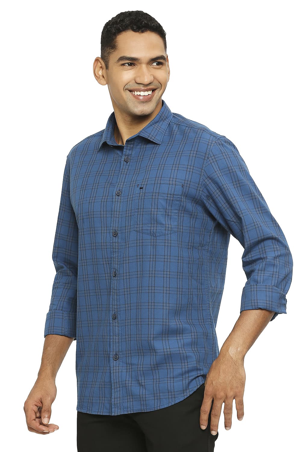 BASICS SLIM FIT COTTON TWILL CHECKS SHIRT