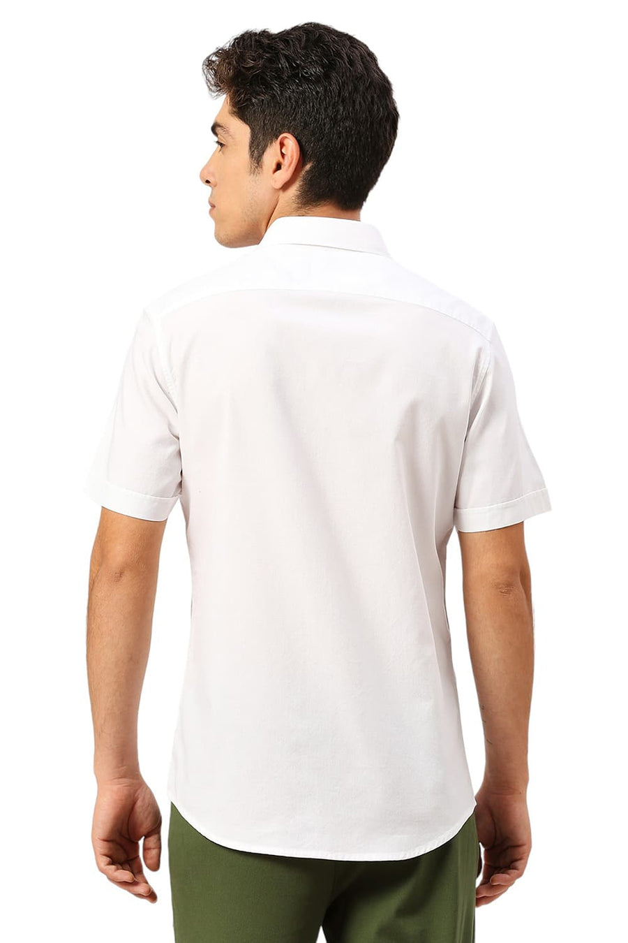 BASICS SLIM FIT LUCENT WHITE COTTON CREPE HALFSLEEVES SHIRTS