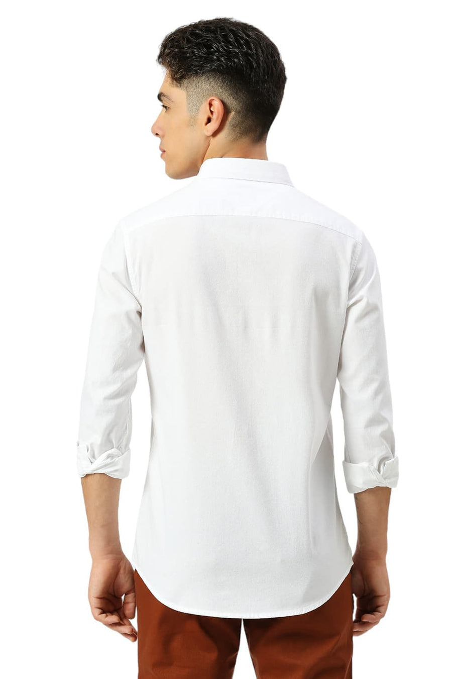 BASICS SLIM FIT LUCENT WHITE COTTON CREPE SHIRTS