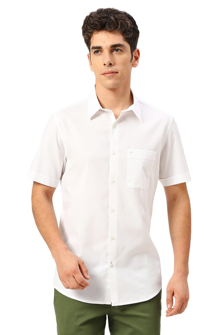 BASICS SLIM FIT LUCENT WHITE COTTON CREPE HALFSLEEVES SHIRTS