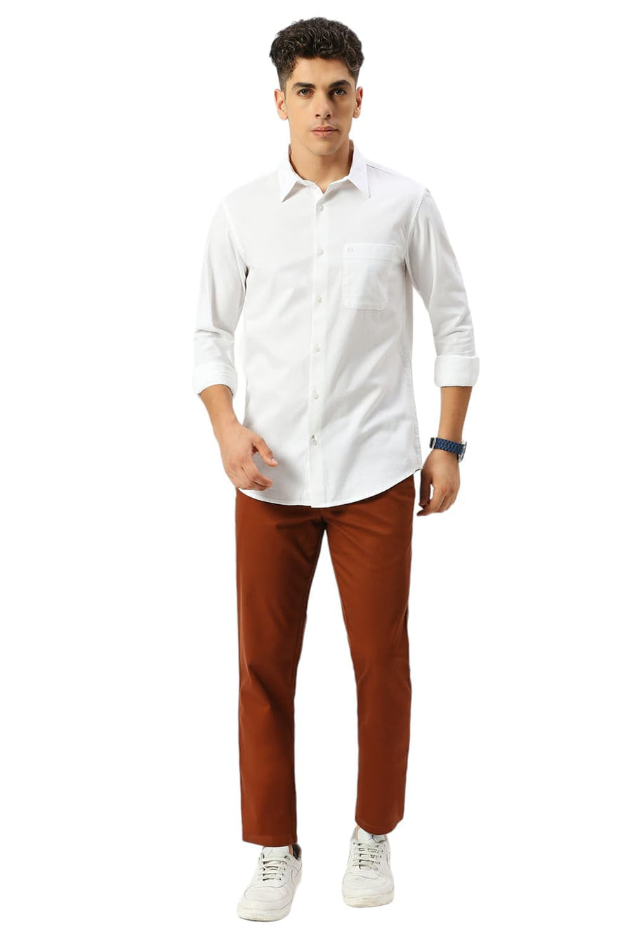 BASICS SLIM FIT LUCENT WHITE COTTON CREPE SHIRTS