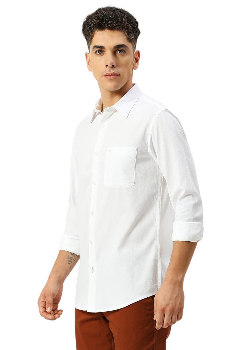 BASICS SLIM FIT LUCENT WHITE COTTON CREPE SHIRTS