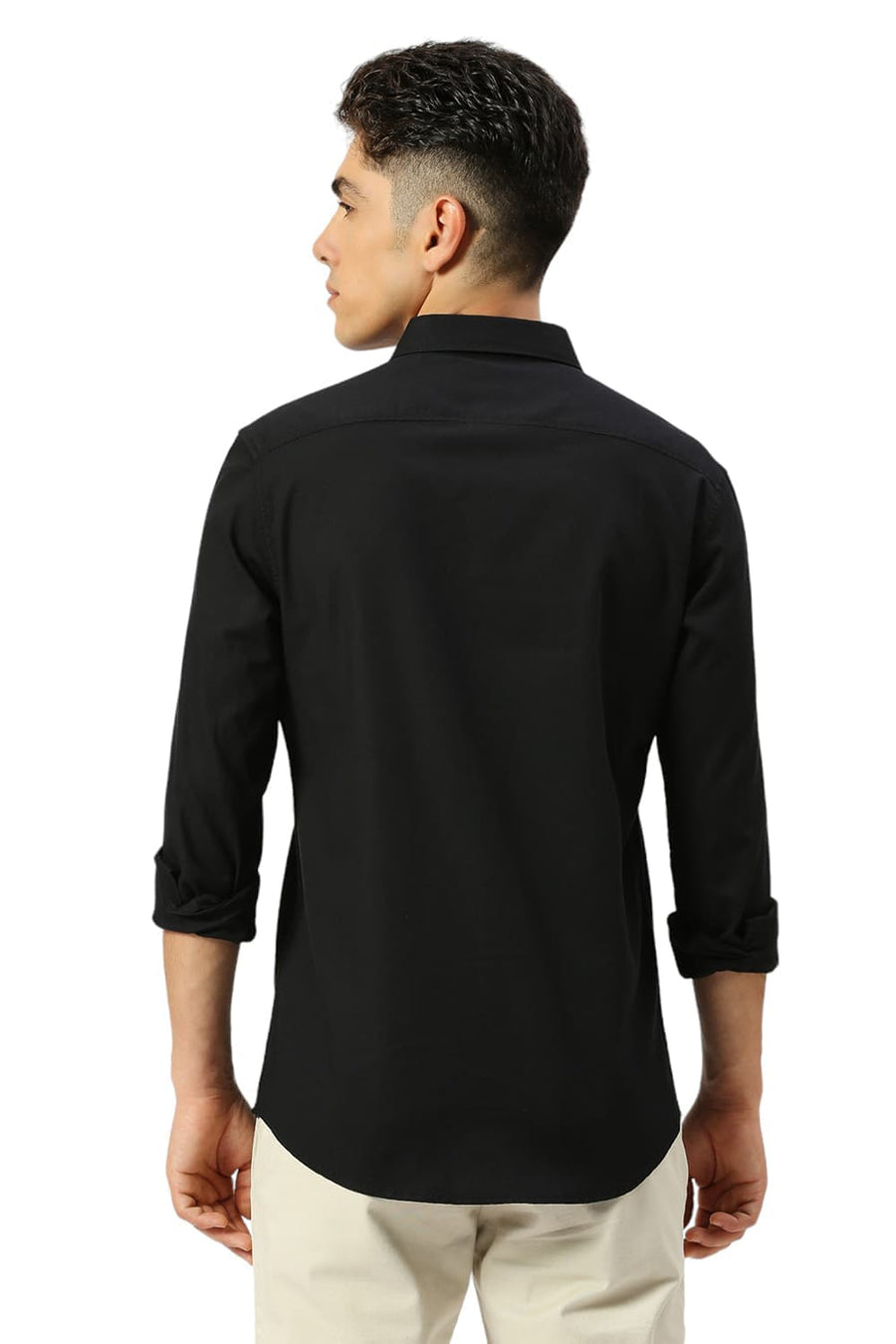 BASICS SLIM FIT CHARCOAL BLACK COTTON CREPE SHIRTS
