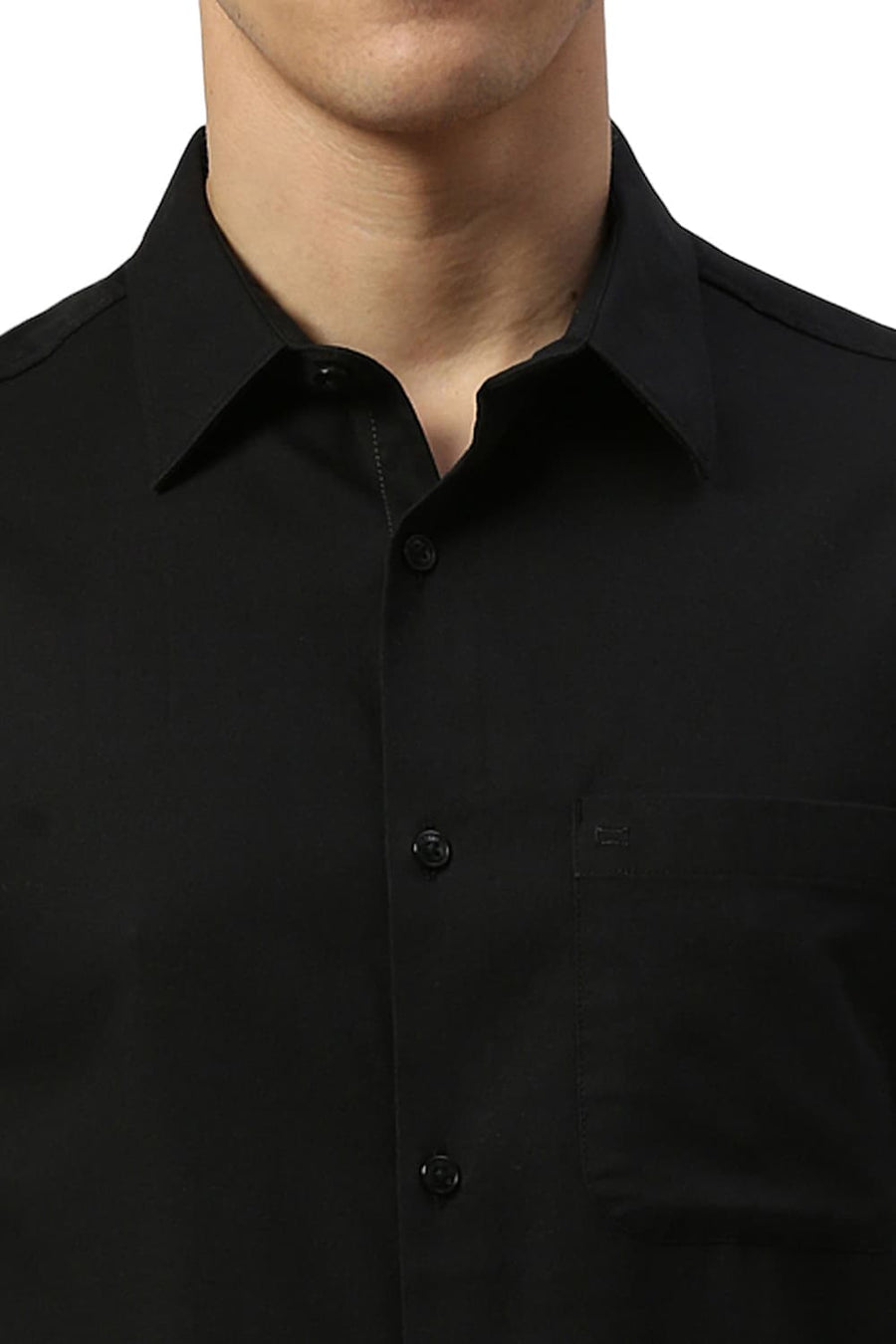 BASICS SLIM FIT CHARCOAL BLACK COTTON CREPE HALFSLEEVES SHIRTS