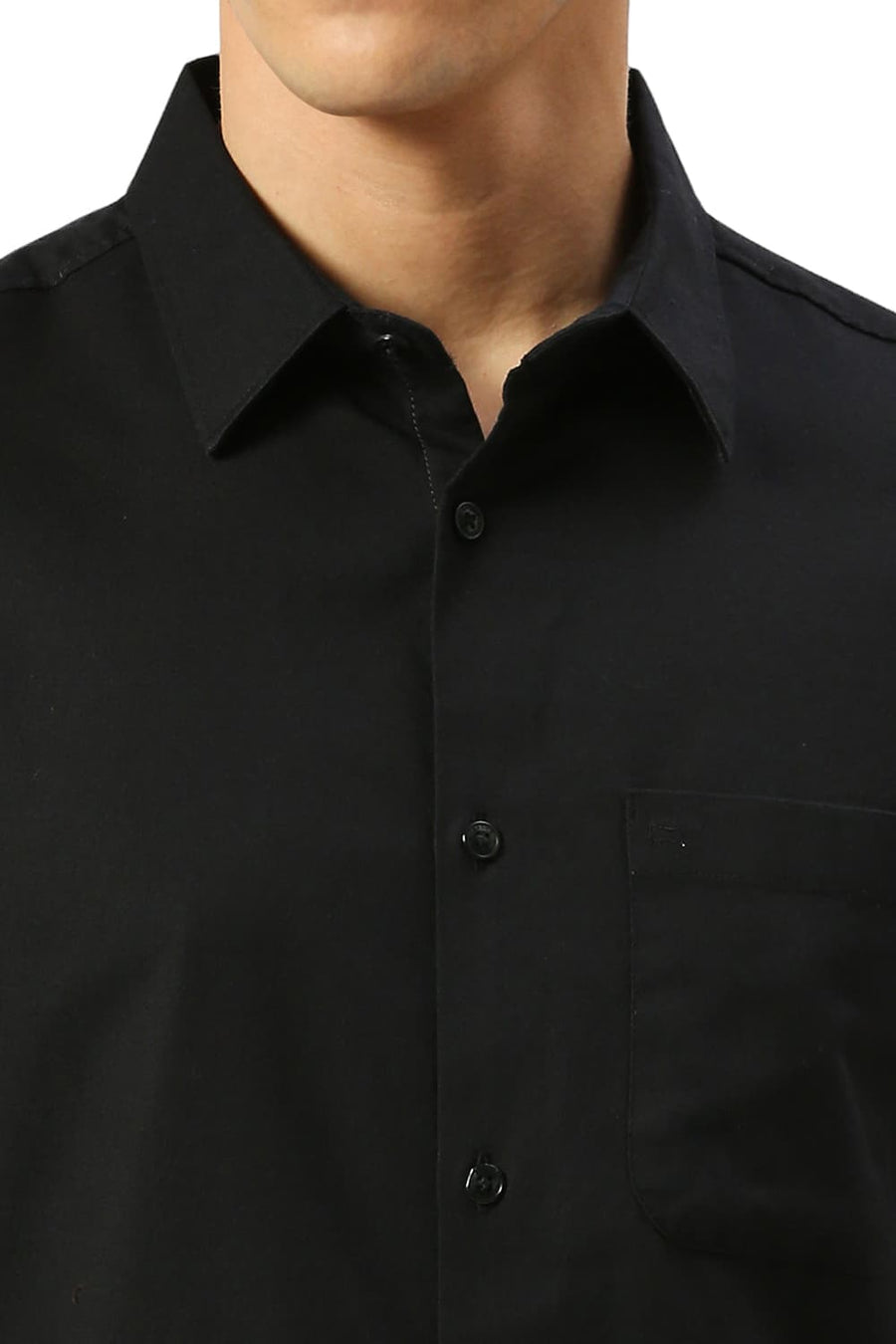 BASICS SLIM FIT CHARCOAL BLACK COTTON CREPE SHIRTS