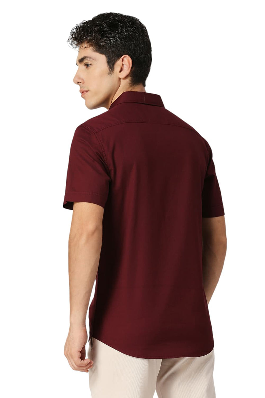 BASICS SLIM FIT TIBETAN RED COTTON CREPE HALFSLEEVES SHIRTS