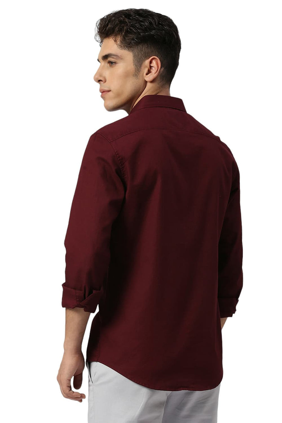 BASICS SLIM FIT TIBETAN RED COTTON CREPE SHIRTS