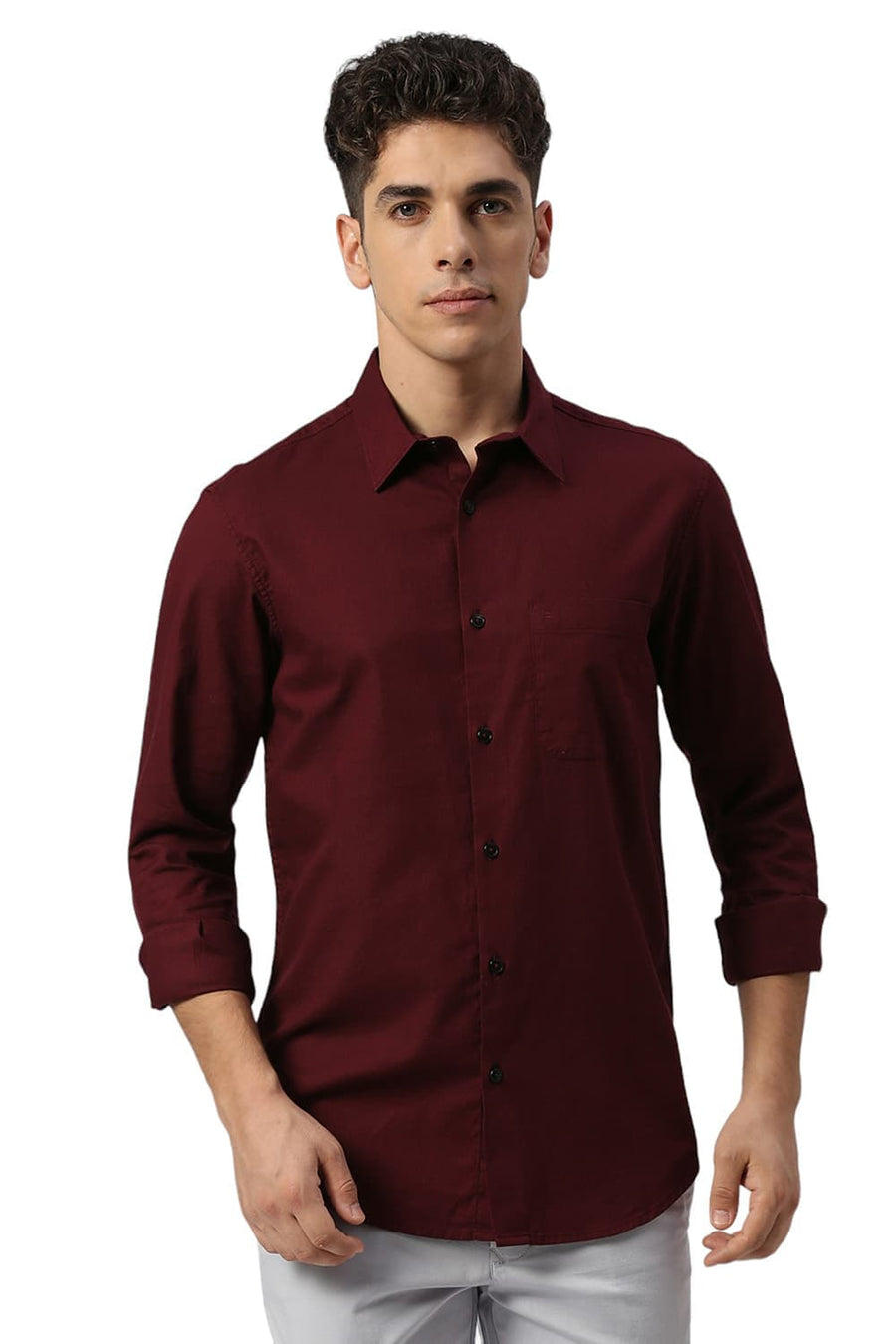 BASICS SLIM FIT TIBETAN RED COTTON CREPE SHIRTS