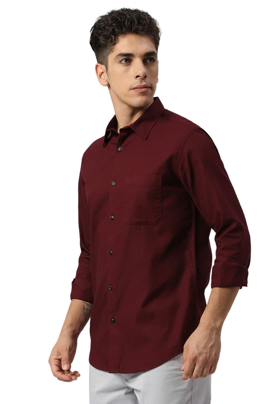 BASICS SLIM FIT TIBETAN RED COTTON CREPE SHIRTS