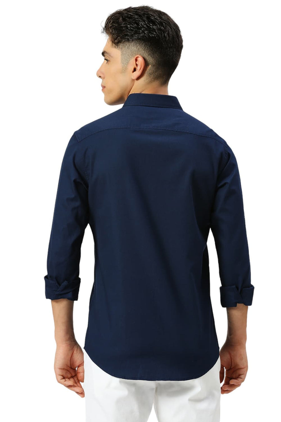 BASICS SLIM FIT SEAPORT NAVY COTTON CREPE SHIRTS