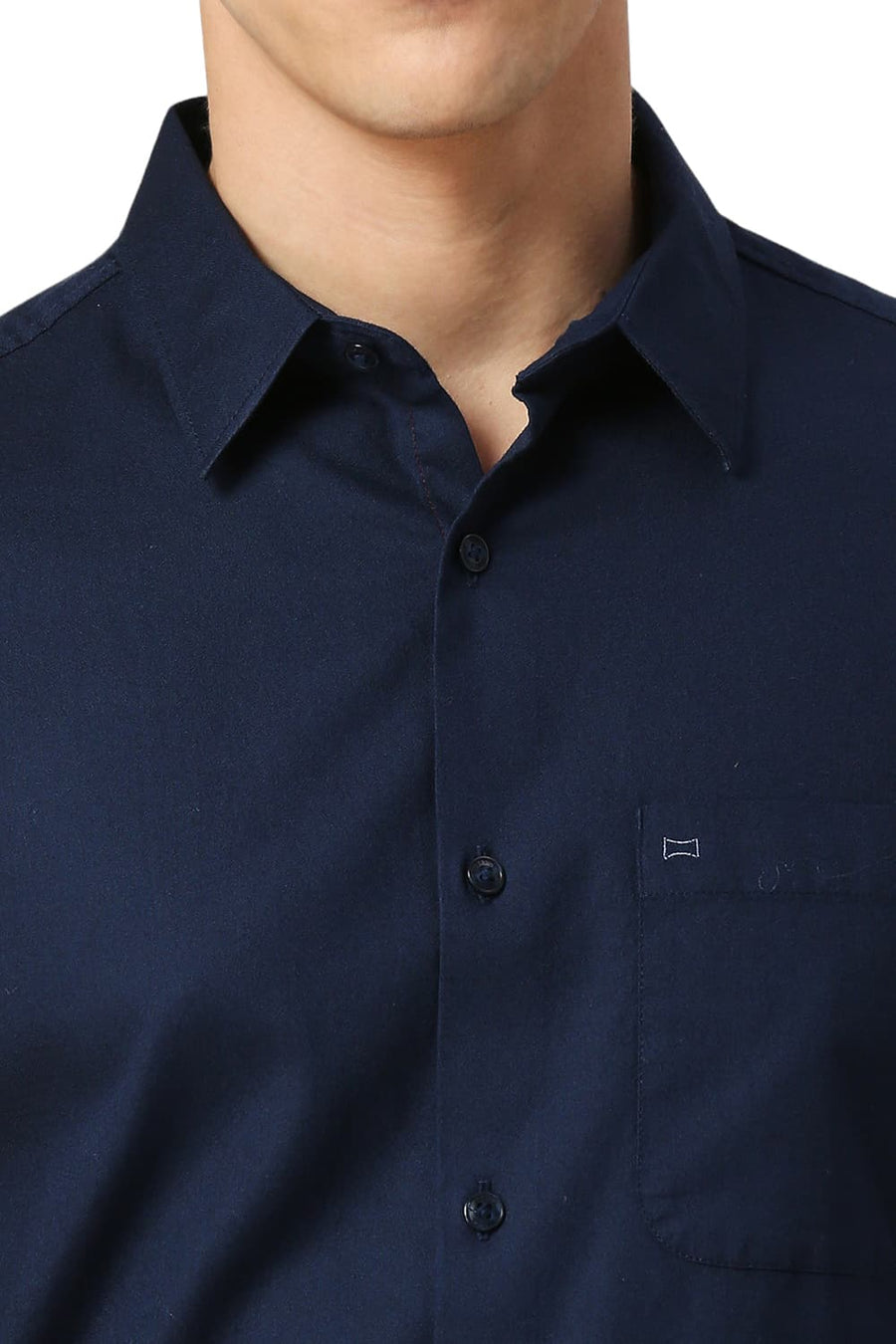 BASICS SLIM FIT SEAPORT NAVY COTTON CREPE HALFSLEEVES SHIRTS
