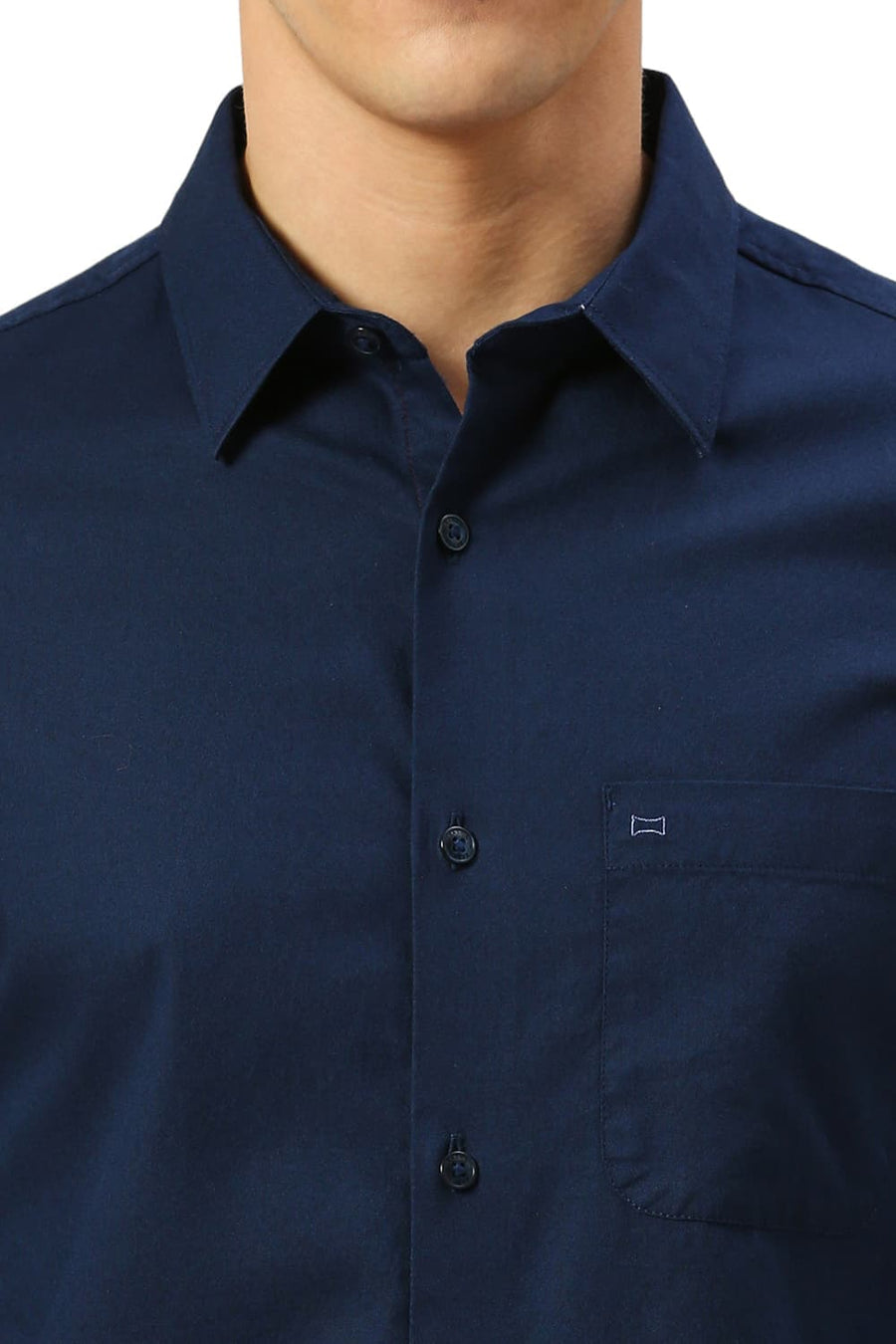 BASICS SLIM FIT SEAPORT NAVY COTTON CREPE SHIRTS