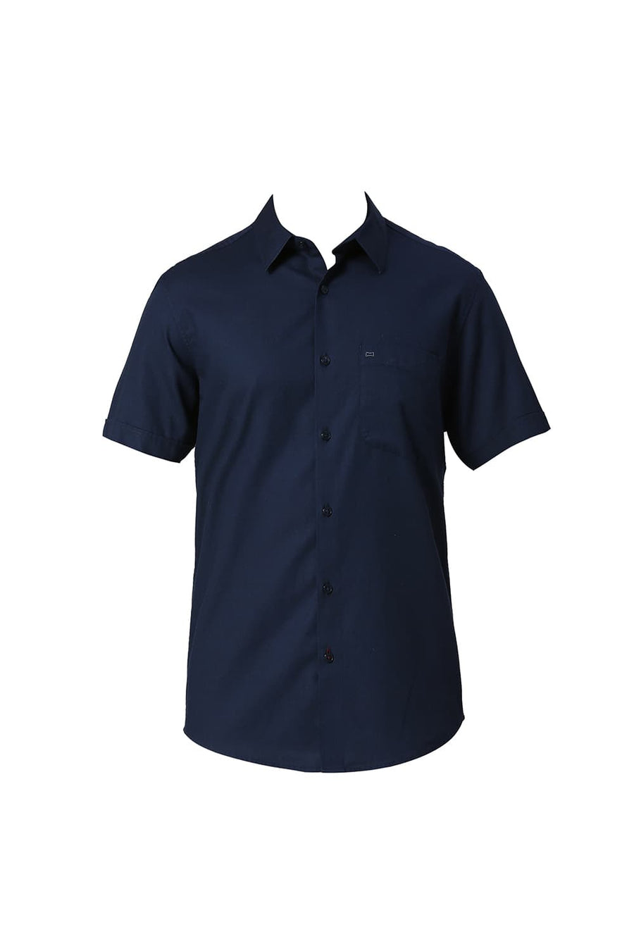 BASICS SLIM FIT SEAPORT NAVY COTTON CREPE HALFSLEEVES SHIRTS