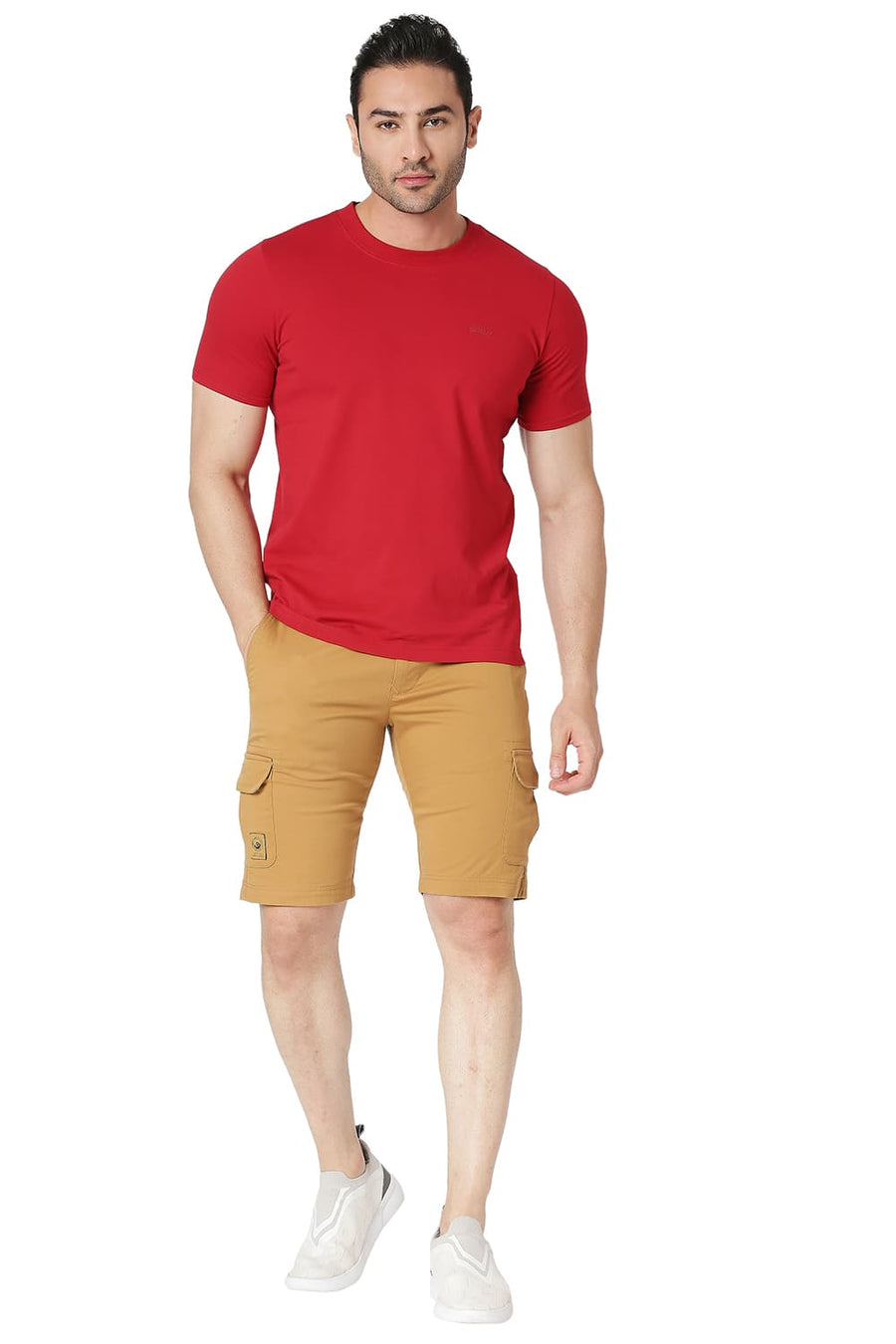 BASICS CARGO CINNAMON KHAKI COTTON STRETCH SHORTS