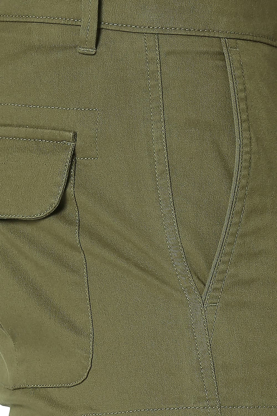 BASICS CARGO CAPLET GREEN COTTON STRETCH SHORTS
