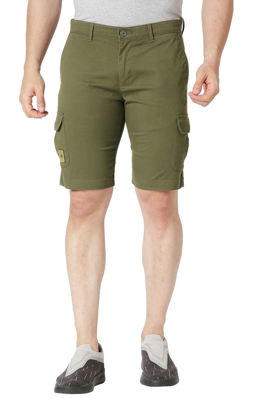 BASICS CARGO CAPLET GREEN COTTON STRETCH SHORTS