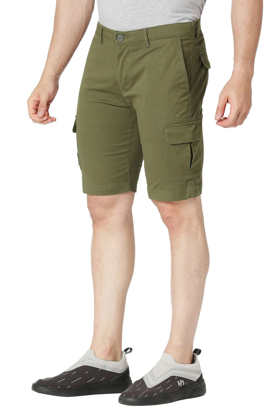 BASICS CARGO CAPLET GREEN COTTON STRETCH SHORTS