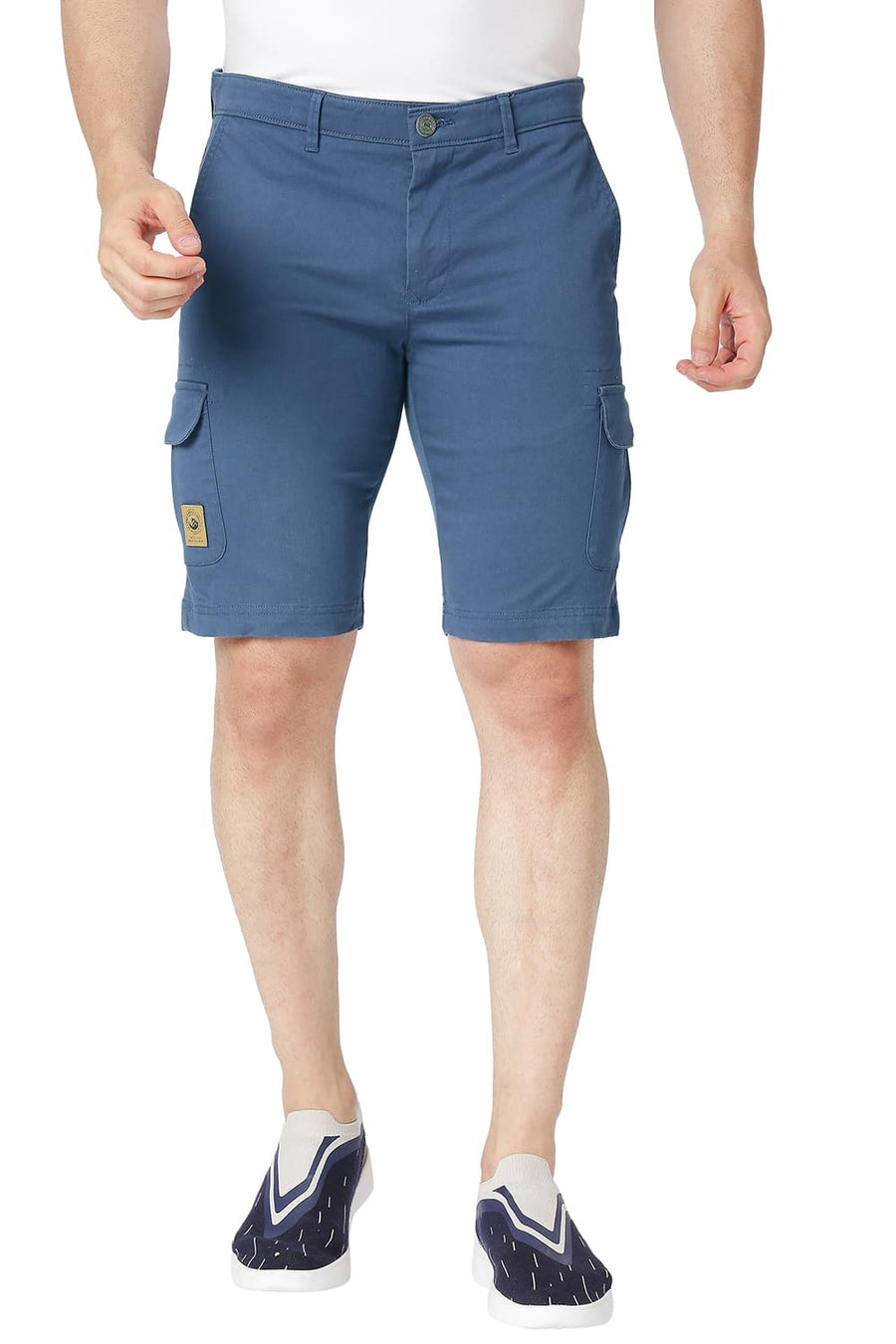 BASICS CARGO ENGLISH NAVY COTTON STRETCH SHORTS