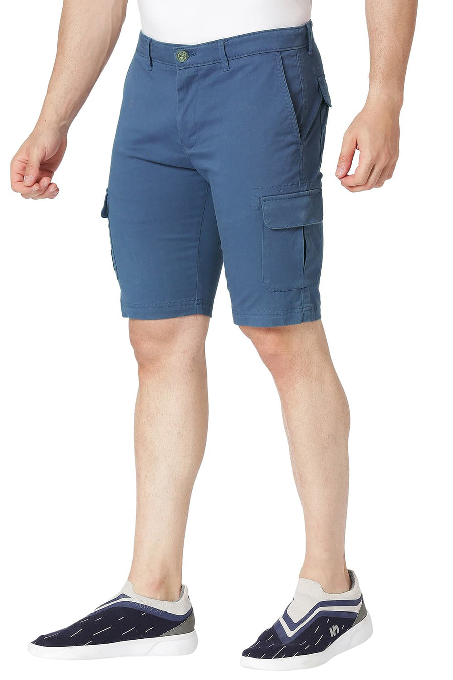 BASICS CARGO ENGLISH NAVY COTTON STRETCH SHORTS