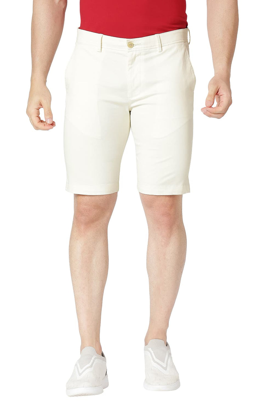 BASICS REGULAR FIT TOFU ECRU COTTON STRETCH SHORTS
