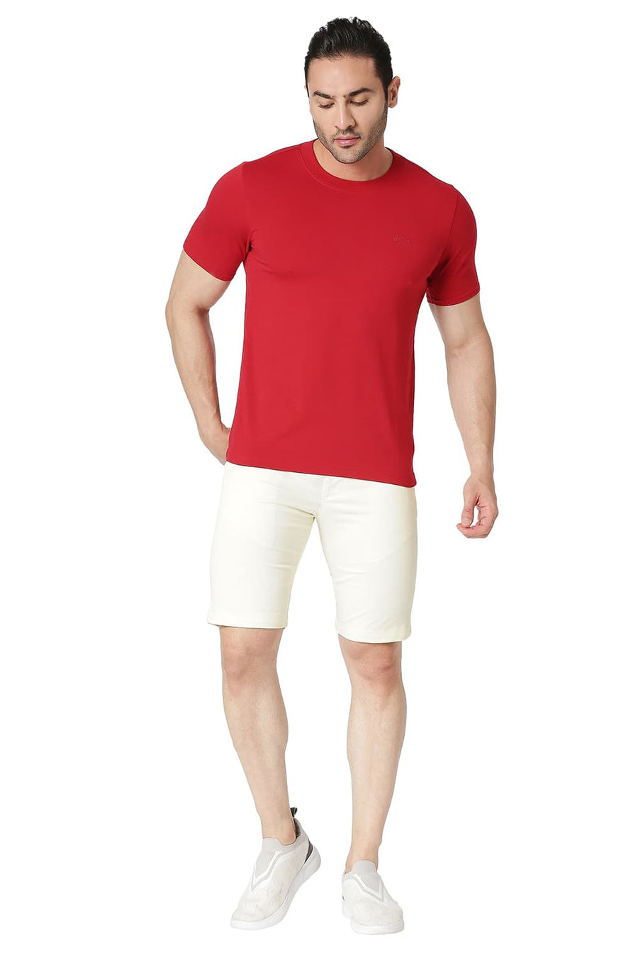 BASICS REGULAR FIT TOFU ECRU COTTON STRETCH SHORTS