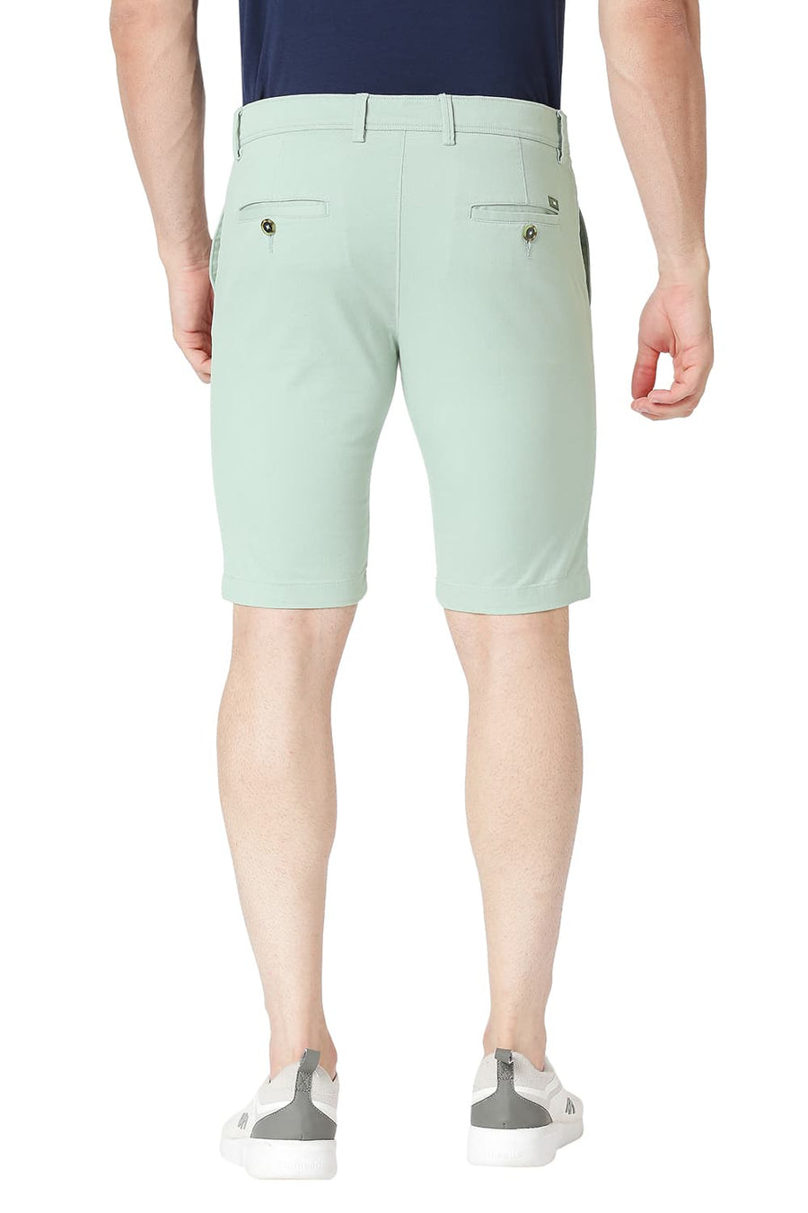 BASICS REGULAR FIT HARBOR GREEN COTTON STRETCH SHORTS