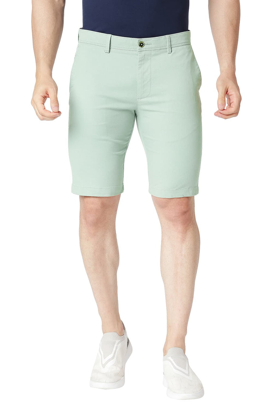 BASICS REGULAR FIT HARBOR GREEN COTTON STRETCH SHORTS